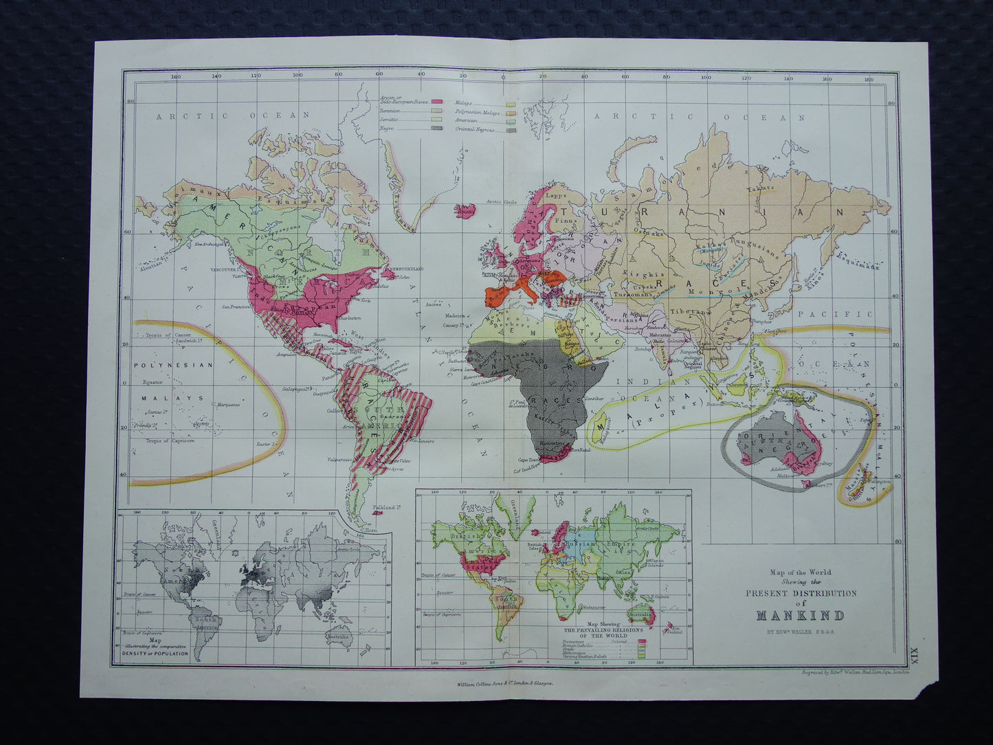 1871 Map of the World showing the present distribution of mankind
