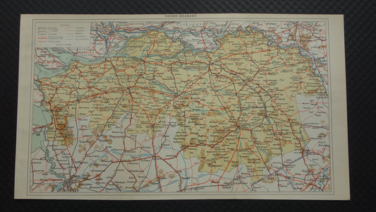 Noord-Brabant Oude landkaart van de provincie Noord-Brabant uit 1929 originele vintage kaart wegenkaart