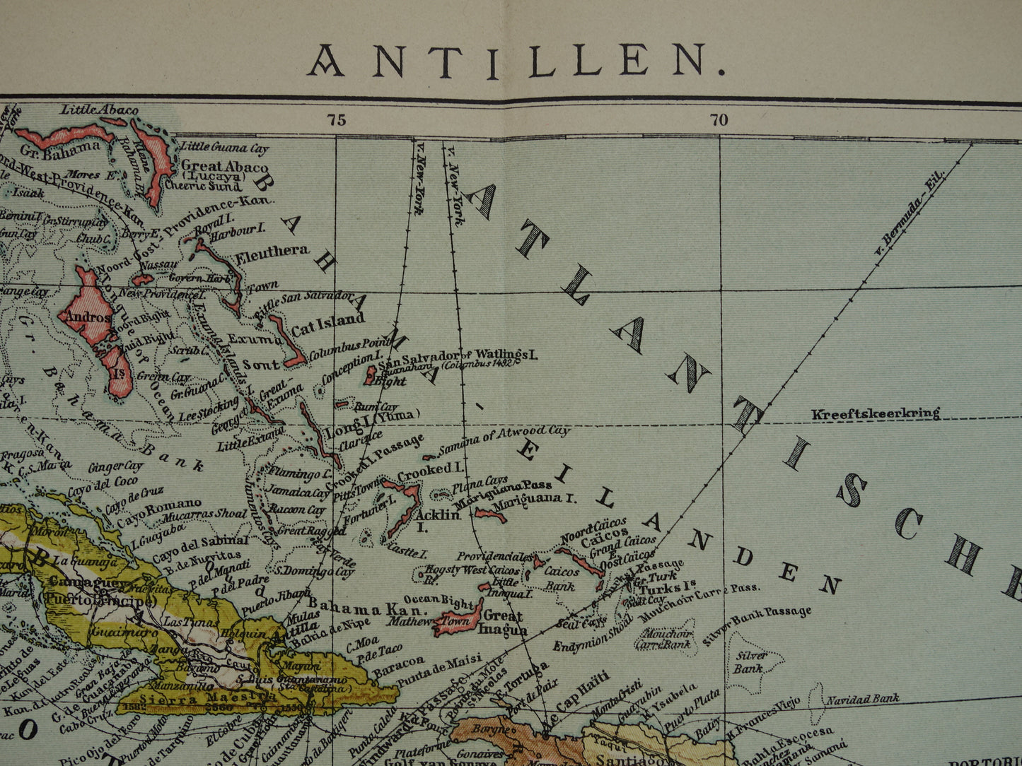 ANTILLES Old Dutch map of the Caribbean 1914 original antique map