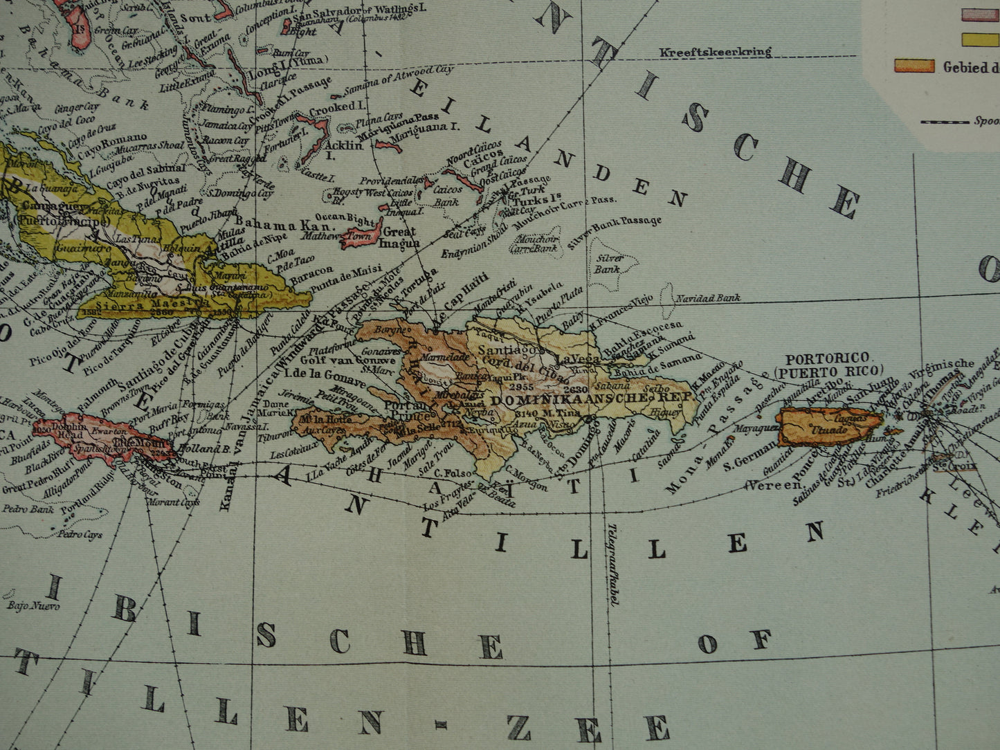 ANTILLES Old Dutch map of the Caribbean 1914 original antique map