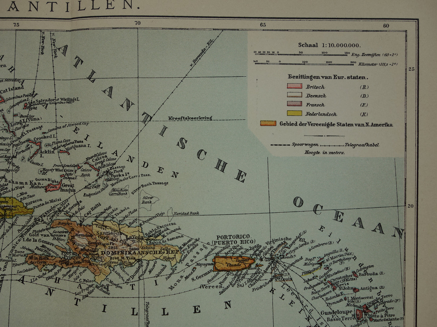 ANTILLES Old Dutch map of the Caribbean 1914 original antique map