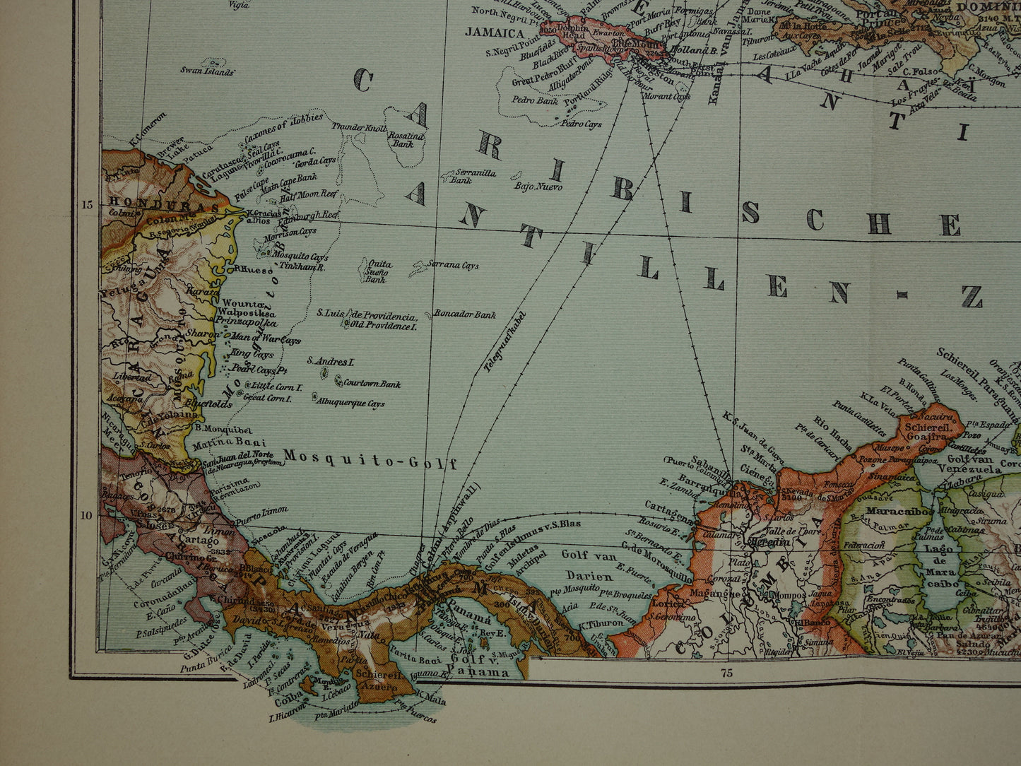ANTILLES Old Dutch map of the Caribbean 1914 original antique map
