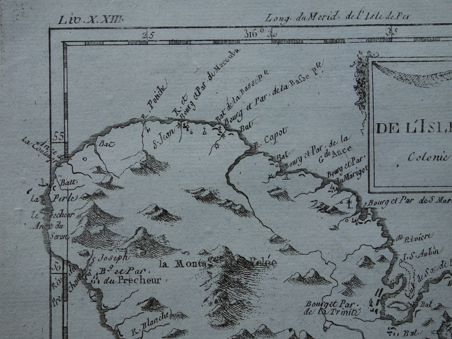 Martinique Old map Original antique French Bonne map from 1784 of Martinique