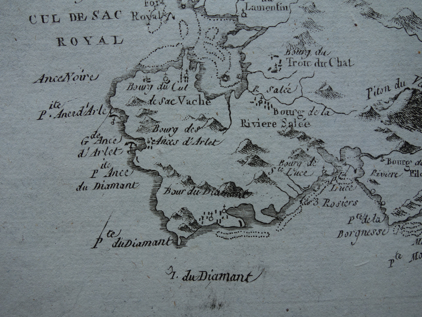 Martinique Old map Original antique French Bonne map from 1784 of Martinique