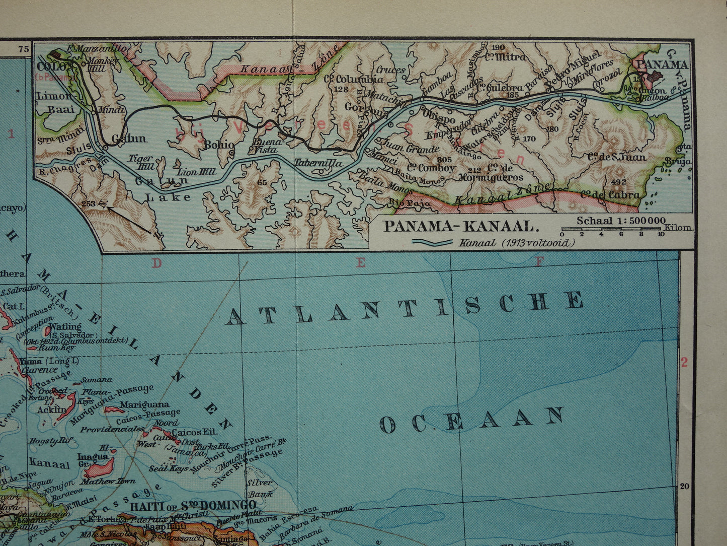 ANTILLEN Oude landkaart van het Caribisch gebied West-Indië Midden-Amerika Originele vintage Nederlandse kaart