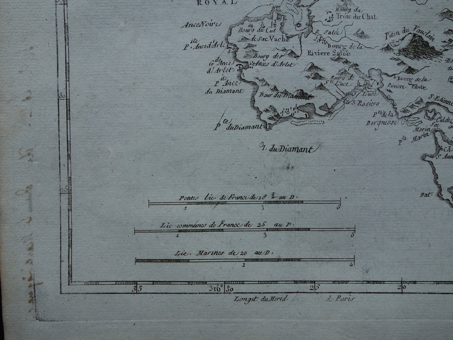 Martinique Old map Original antique French Bonne map from 1784 of Martinique