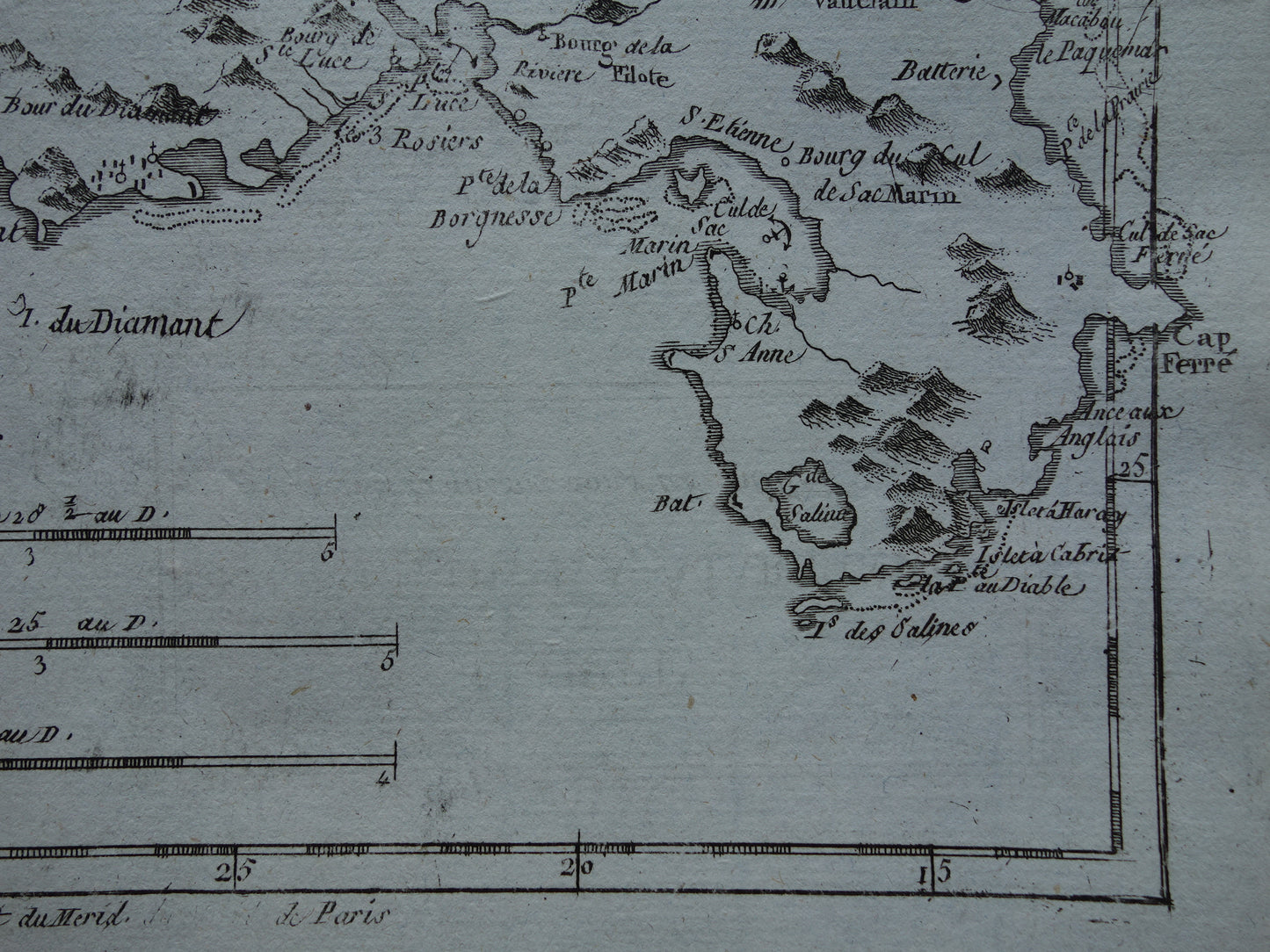 Martinique Old map Original antique French Bonne map from 1784 of Martinique