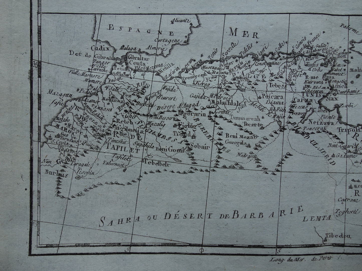 Alte Karte von Nordafrika Originale antike französische Bonne-Karte von 1784 von Marokko Fes Tripolis Algier