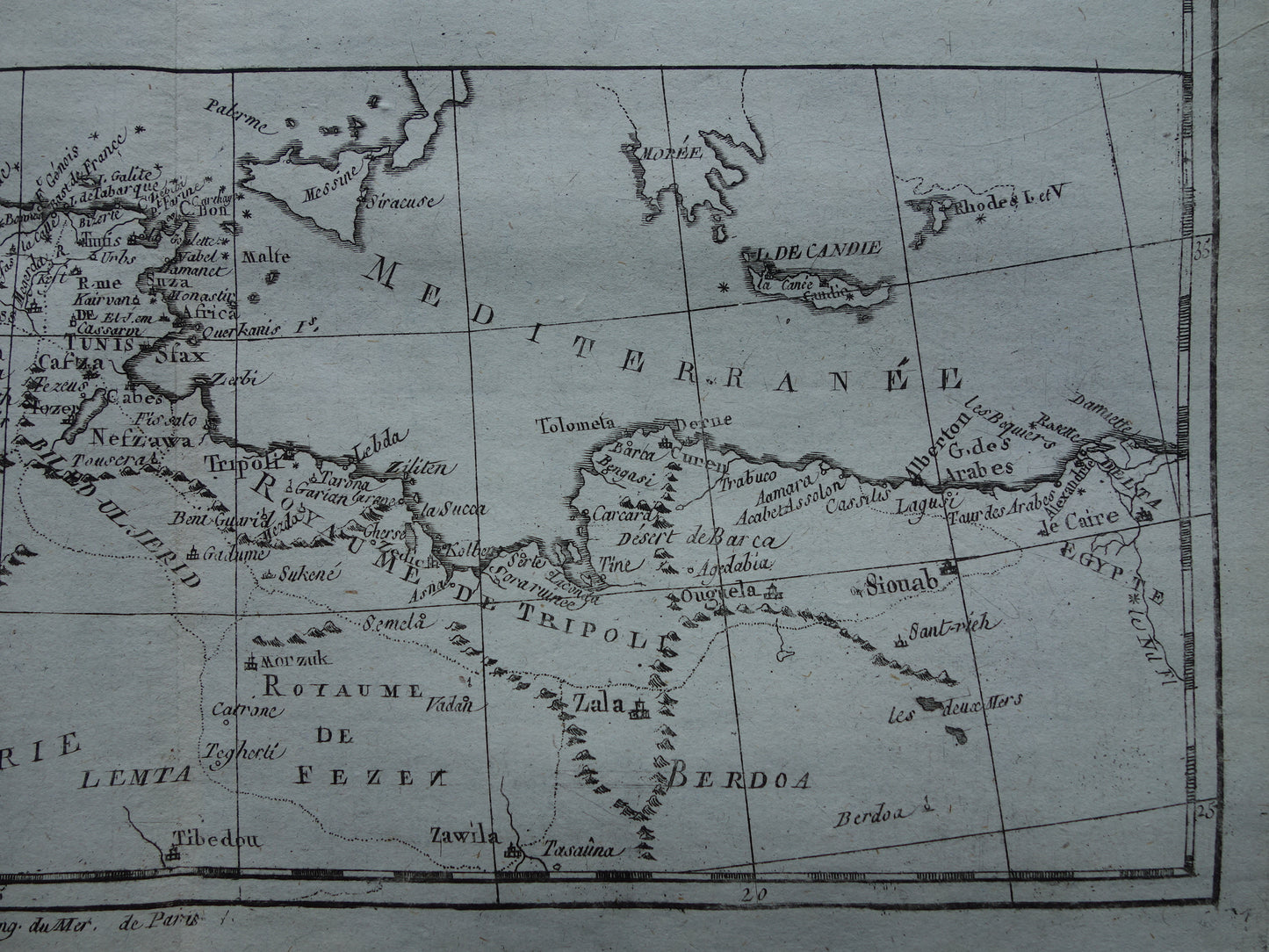 Alte Karte von Nordafrika Originale antike französische Bonne-Karte von 1784 von Marokko Fes Tripolis Algier