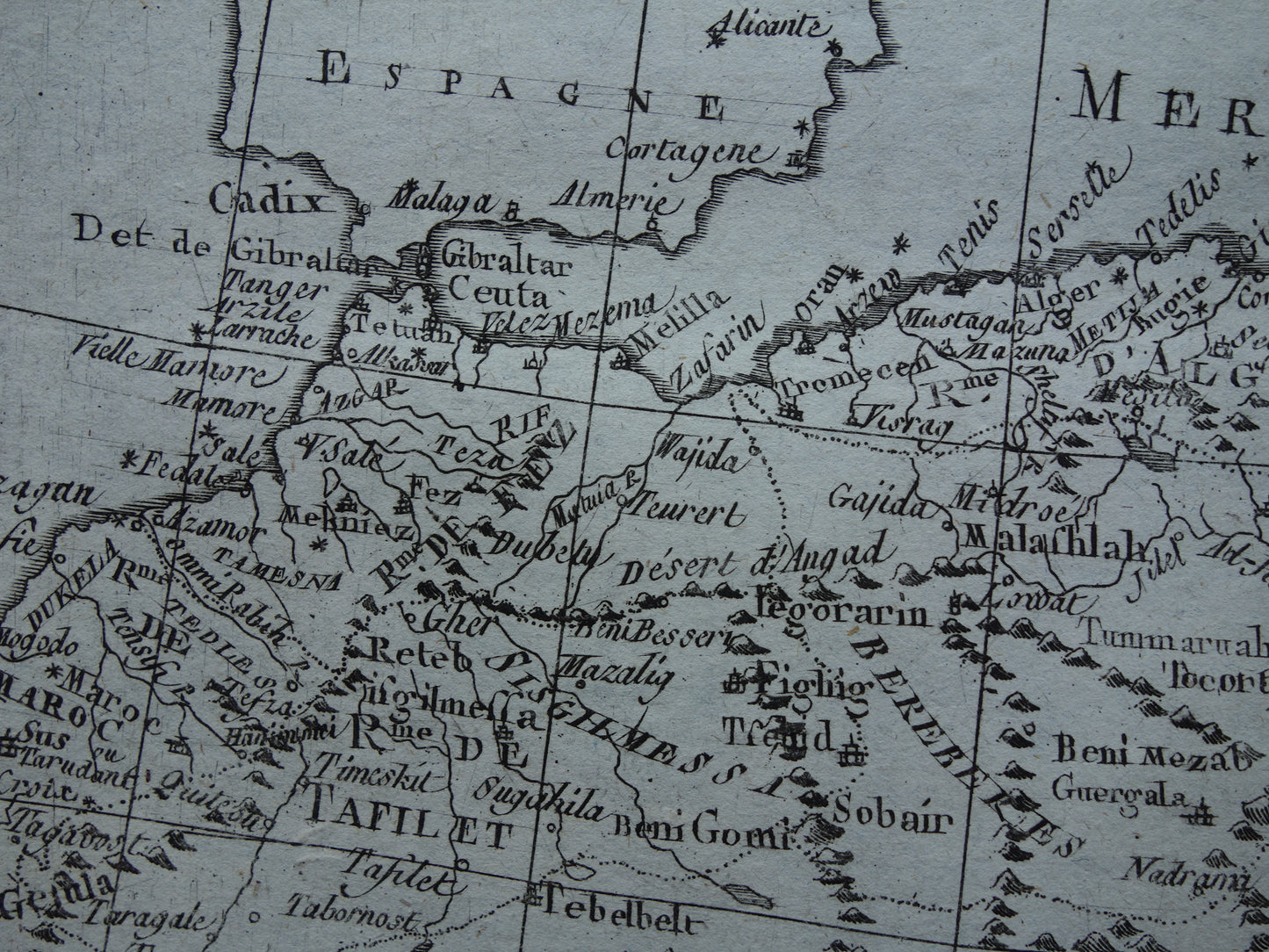 Alte Karte von Nordafrika Originale antike französische Bonne-Karte von 1784 von Marokko Fes Tripolis Algier