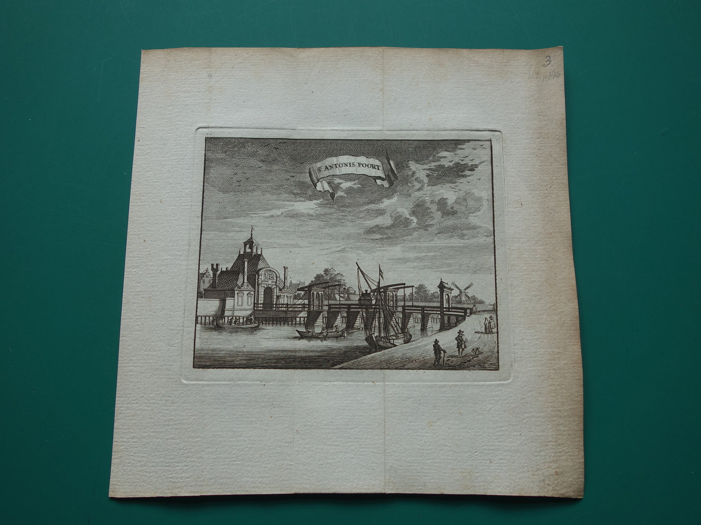 Tweede Sint-Antoniespoort te Amsterdam Oude prent 1770 Originele antieke gravure St. Antonis Poort