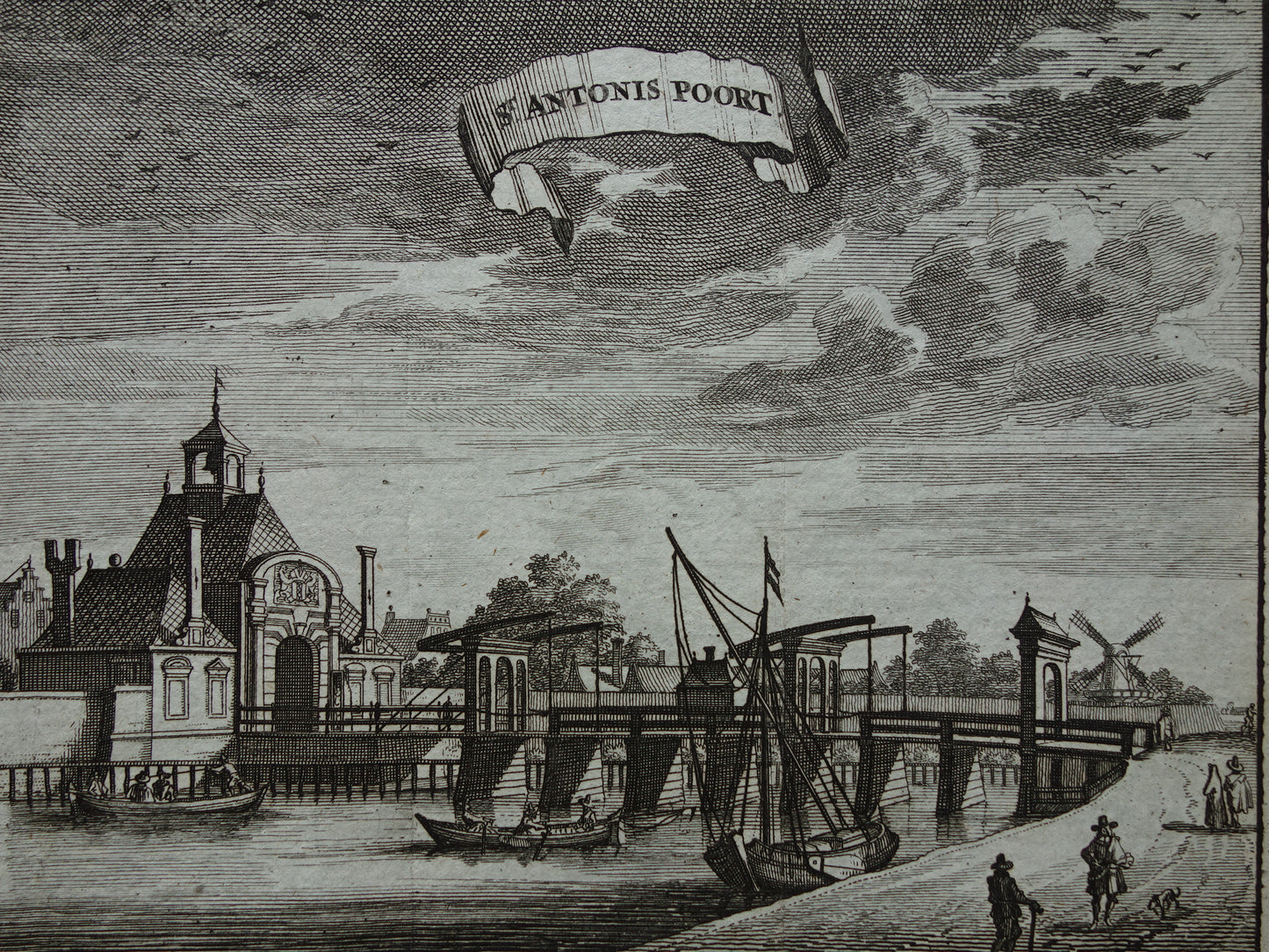 Tweede Sint-Antoniespoort te Amsterdam Oude prent 1770 Originele antieke gravure St. Antonis Poort