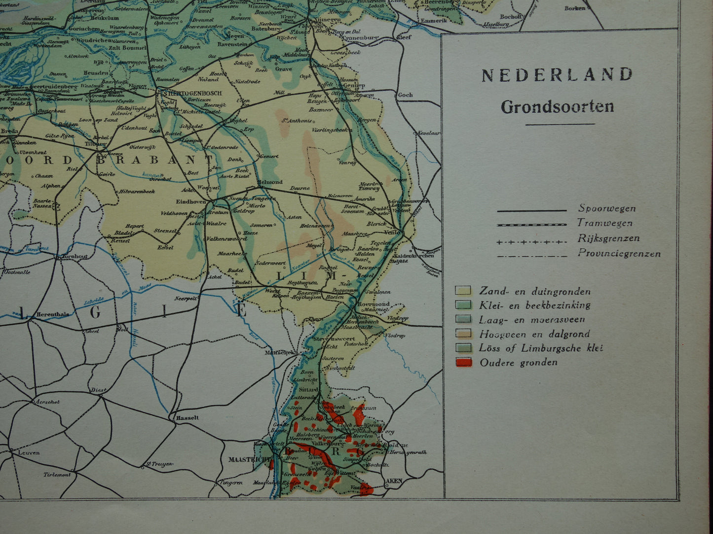NETHERLANDS old map of soil types 1928 vintage Dutch geology map soil types map