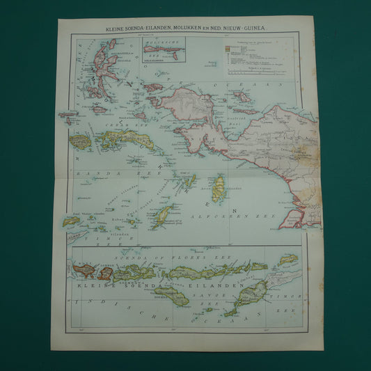 Oude landkaart van de Molukken en Soenda-eilanden uit 1920 originele vintage historische kaart Ambon Sunda Indonesië