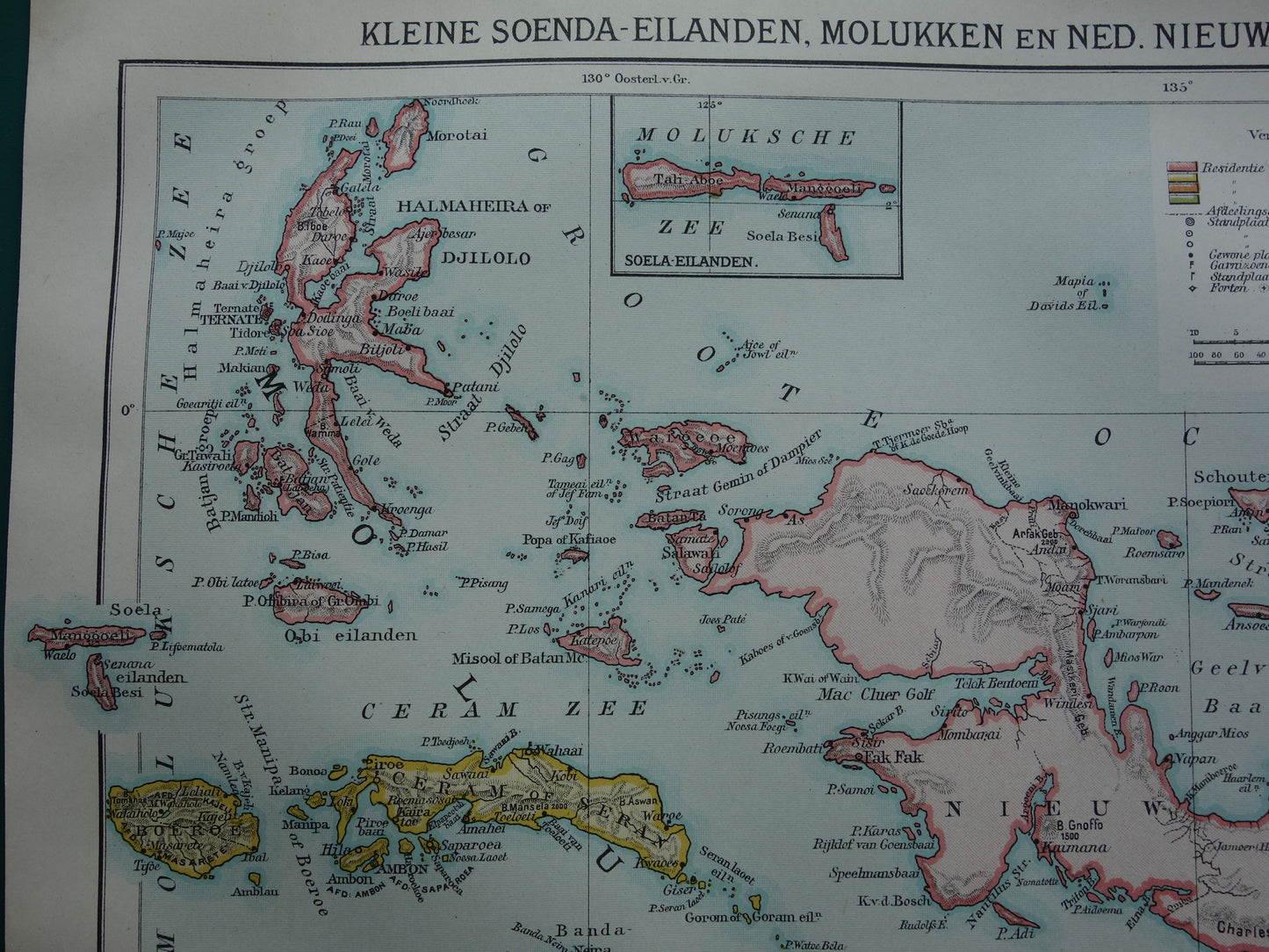 Old map of Moluccas and Sunda Islands from 1920 original vintage historical map Ambon Sunda Indonesia