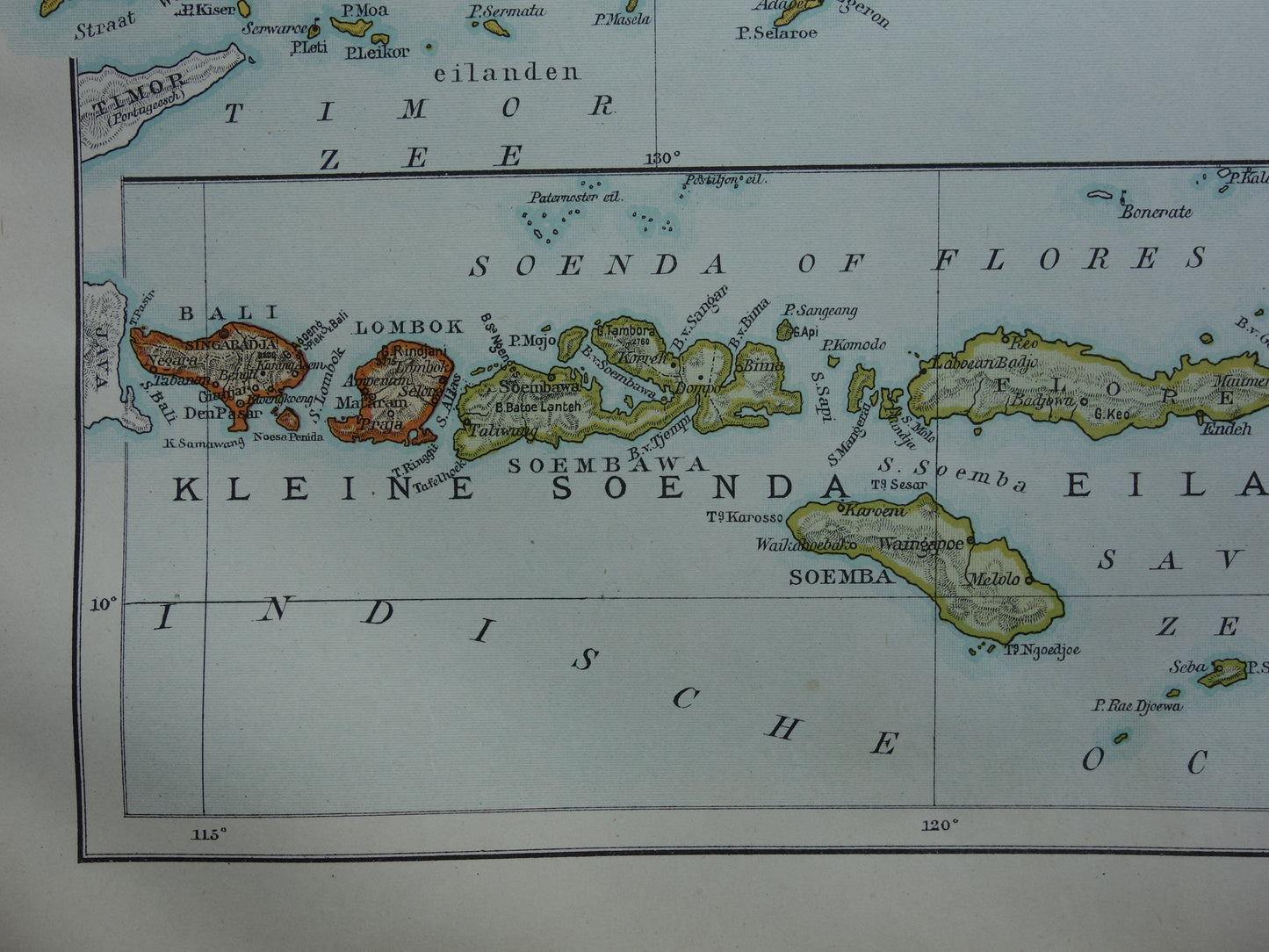 Old map of Moluccas and Sunda Islands from 1920 original vintage historical map Ambon Sunda Indonesia