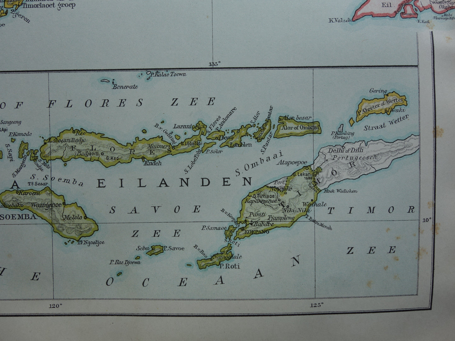 Old map of Moluccas and Sunda Islands from 1920 original vintage historical map Ambon Sunda Indonesia