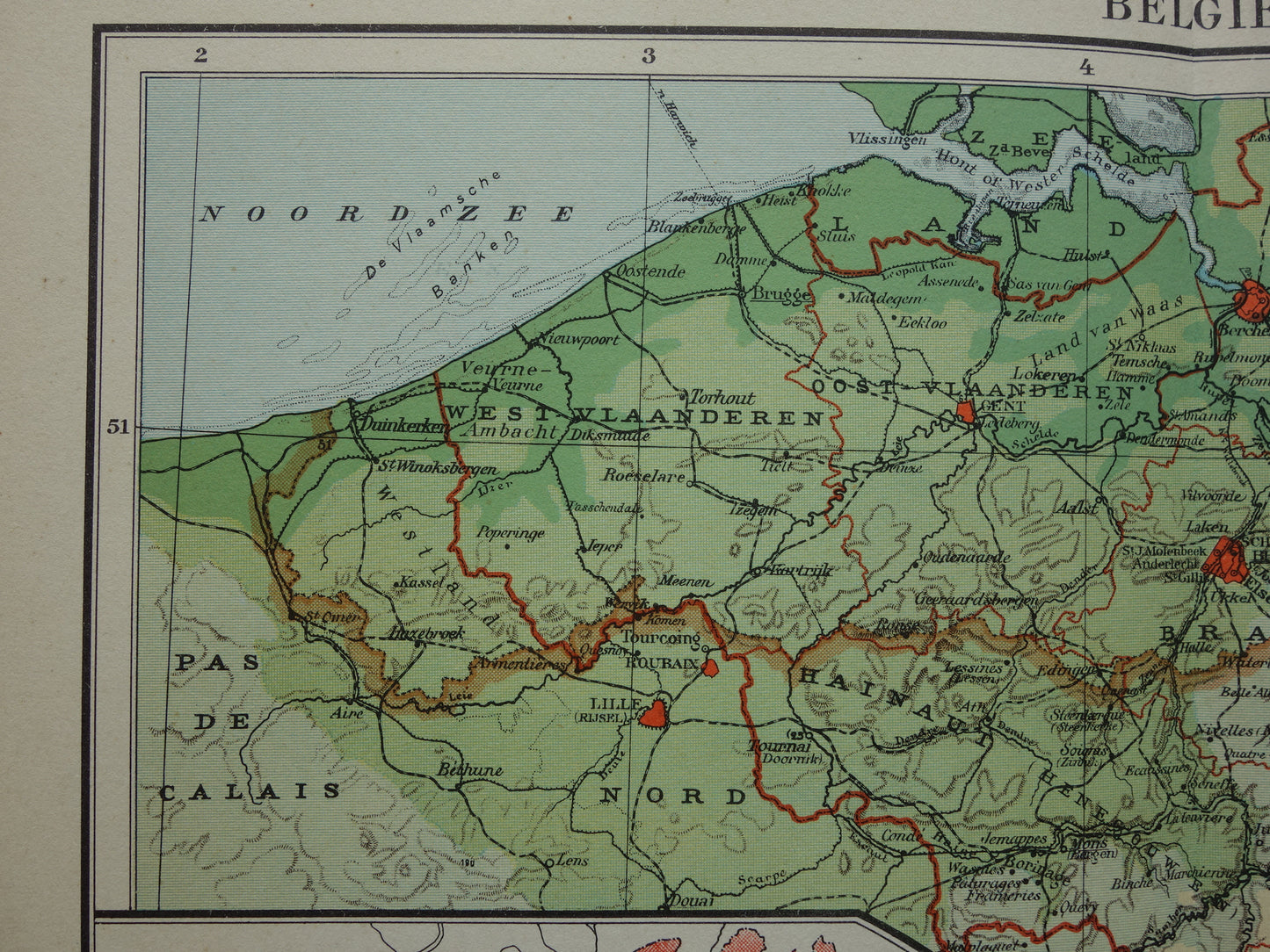 BELGIUM Old map of Belgium from 1933 original vintage Dutch map Geology