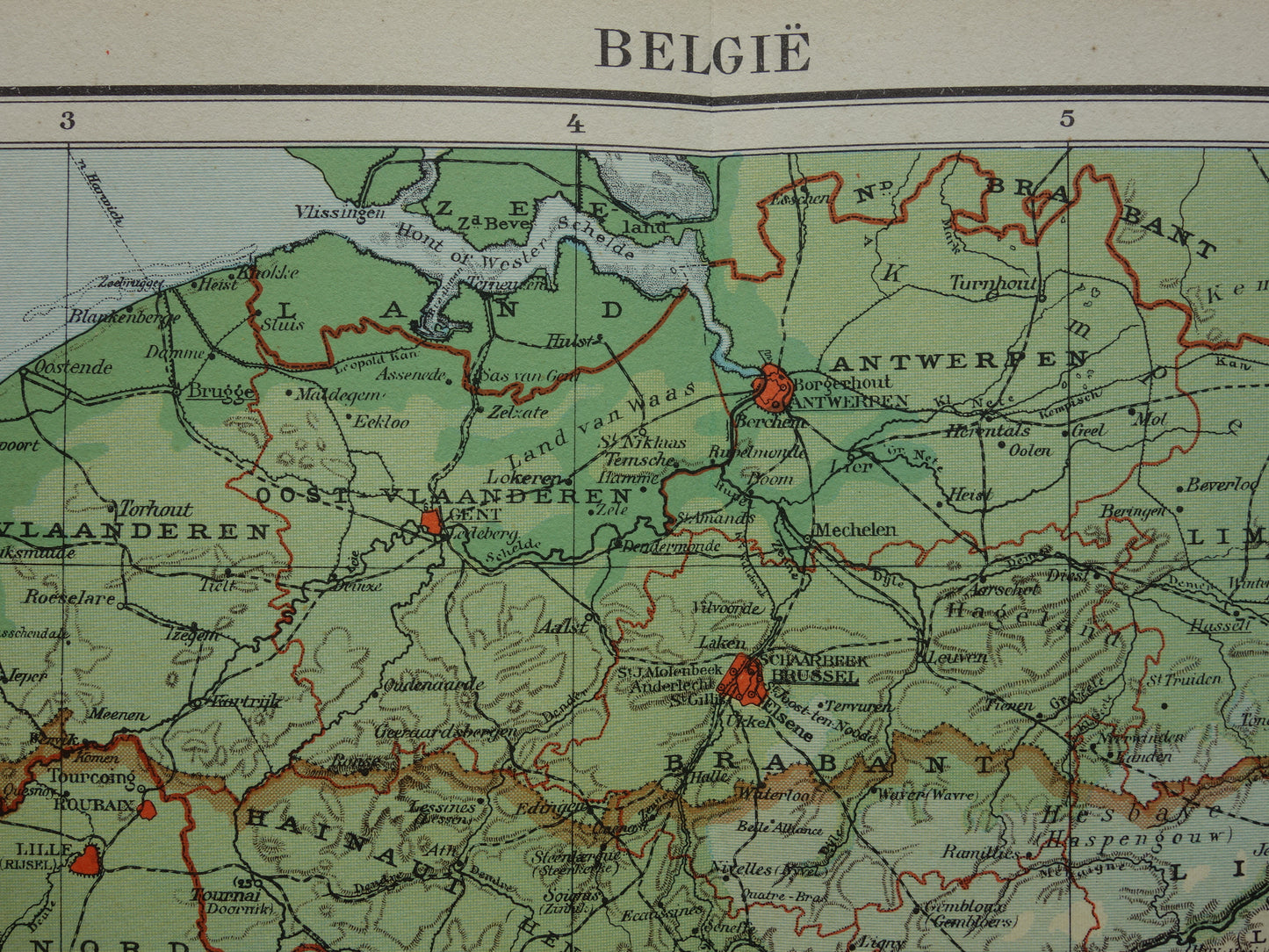 BELGIUM Old map of Belgium from 1933 original vintage Dutch map Geology