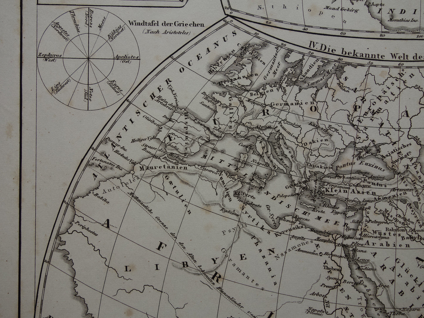 Antique Historical WORLD MAPS 1849 old print with map of Strabo Ptolemy Herodotus of the world in classical antiquity