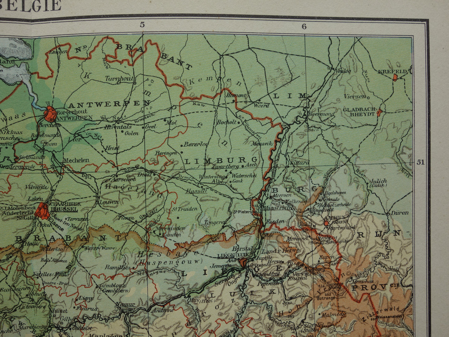 BELGIUM Old map of Belgium from 1933 original vintage Dutch map Geology