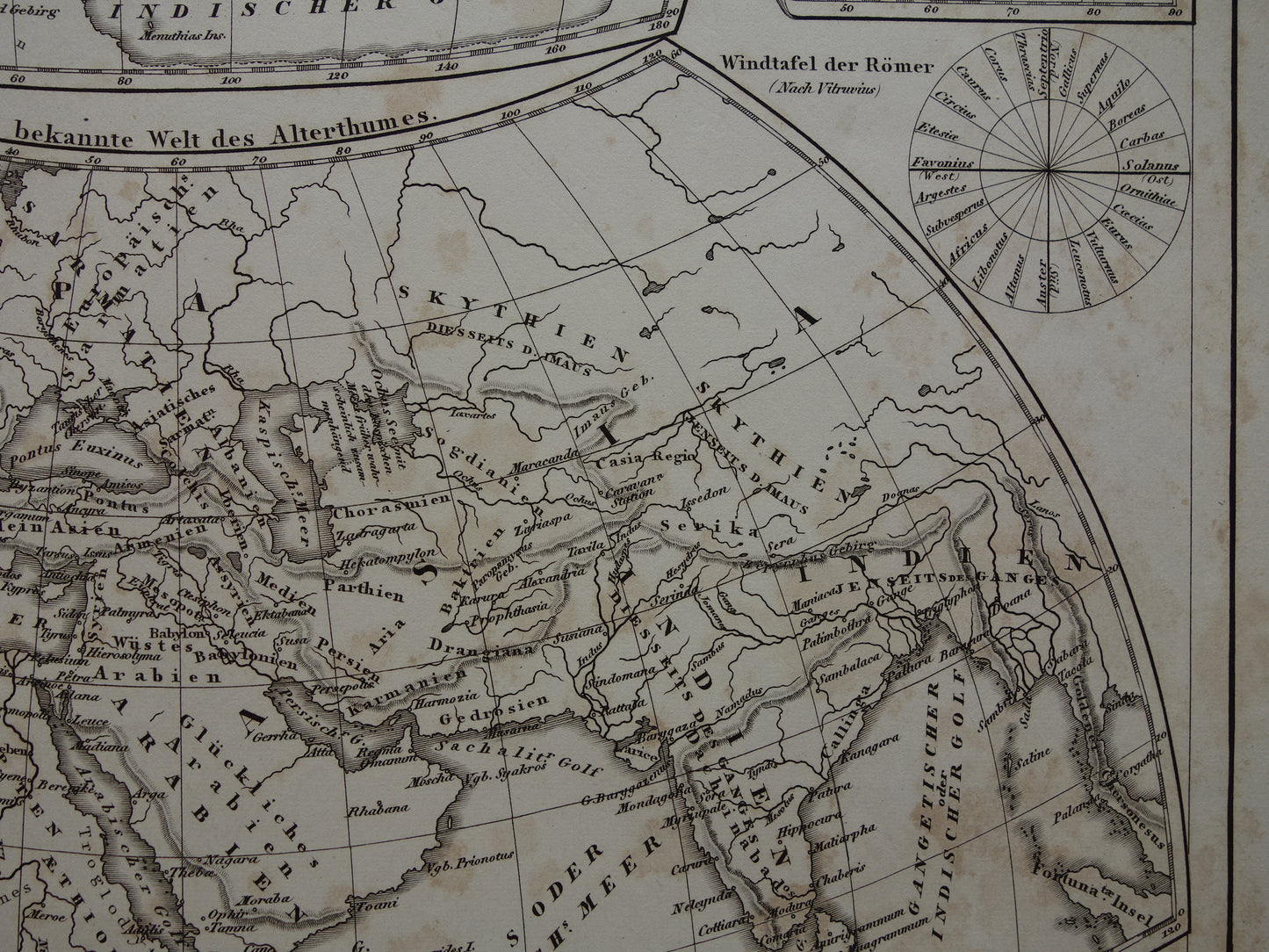 Antique Historical WORLD MAPS 1849 old print with map of Strabo Ptolemy Herodotus of the world in classical antiquity