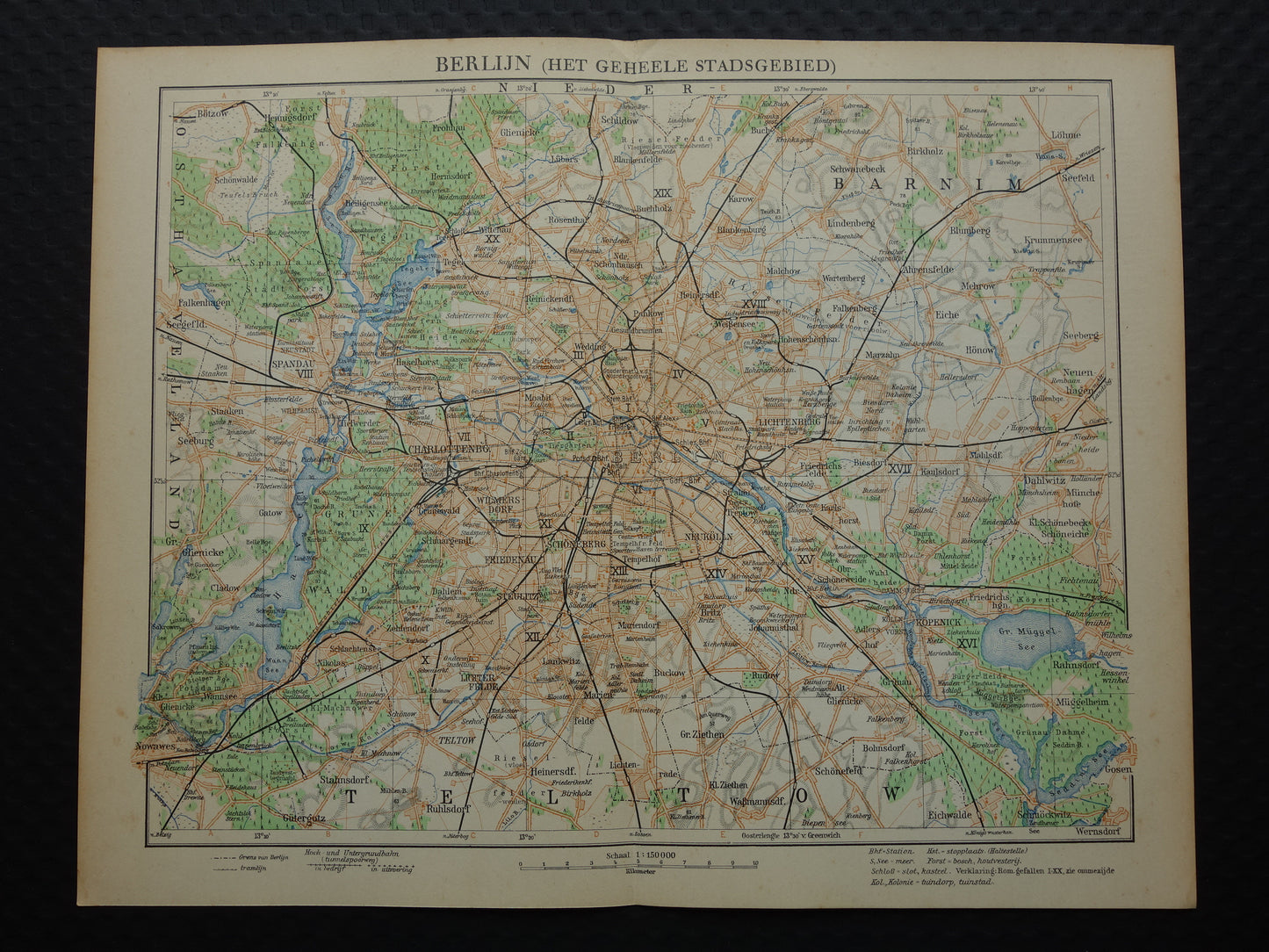 BERLIJN en omgeving oude kaart van Berlijn uit 1933 originele Nederlandse vintage landkaart