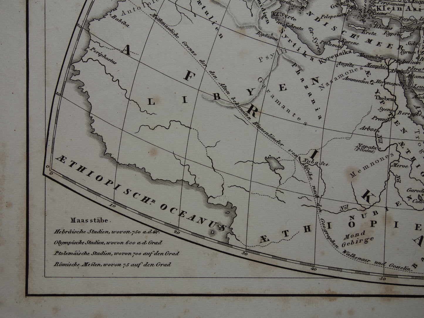 Antique Historical WORLD MAPS 1849 old print with map of Strabo Ptolemy Herodotus of the world in classical antiquity