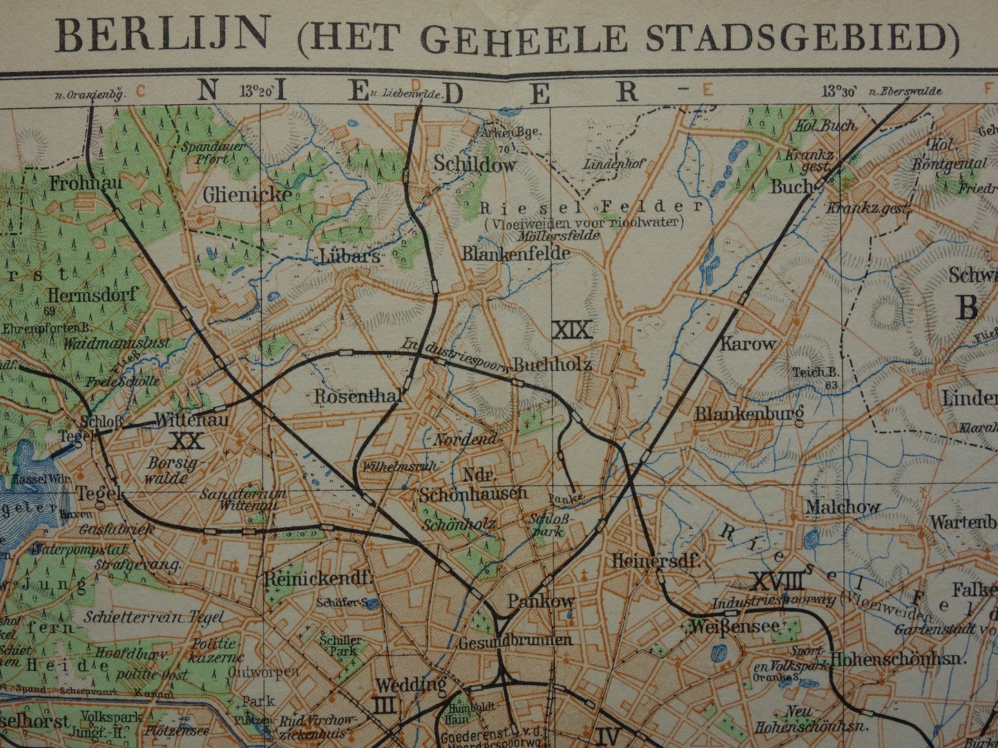 BERLIJN en omgeving oude kaart van Berlijn uit 1933 originele Nederlandse vintage landkaart