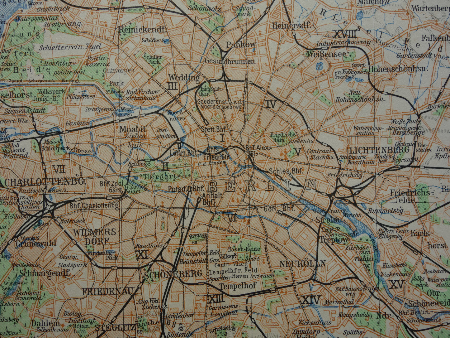 BERLIJN en omgeving oude kaart van Berlijn uit 1933 originele Nederlandse vintage landkaart