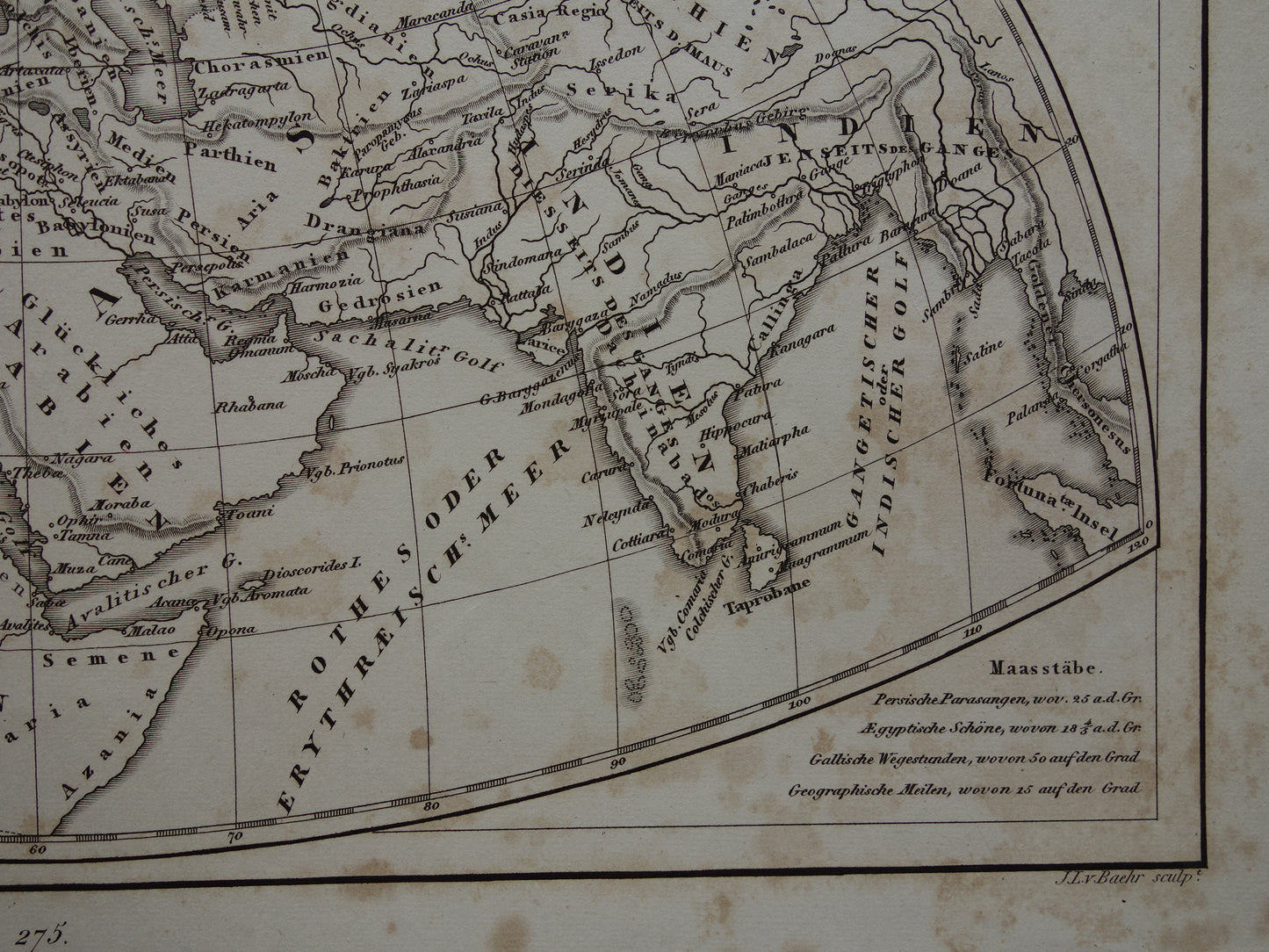 Antique Historical WORLD MAPS 1849 old print with map of Strabo Ptolemy Herodotus of the world in classical antiquity
