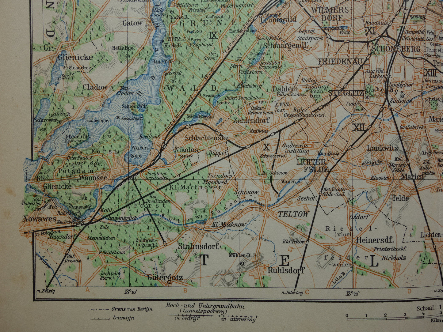 BERLIJN en omgeving oude kaart van Berlijn uit 1933 originele Nederlandse vintage landkaart