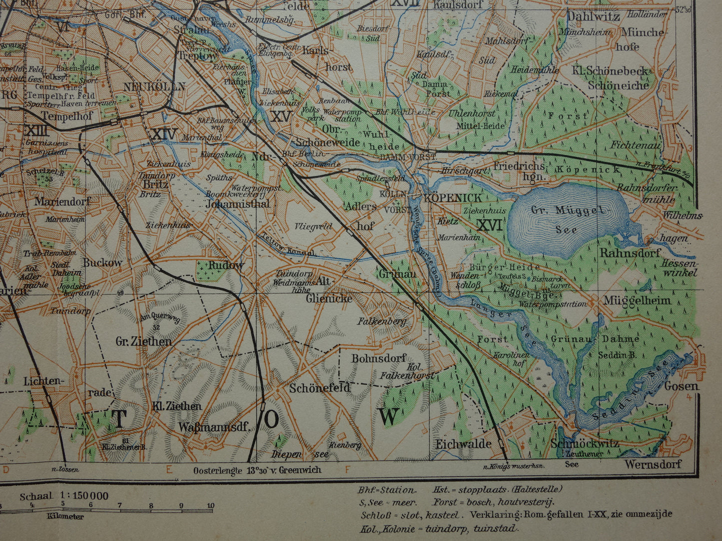 BERLIJN en omgeving oude kaart van Berlijn uit 1933 originele Nederlandse vintage landkaart