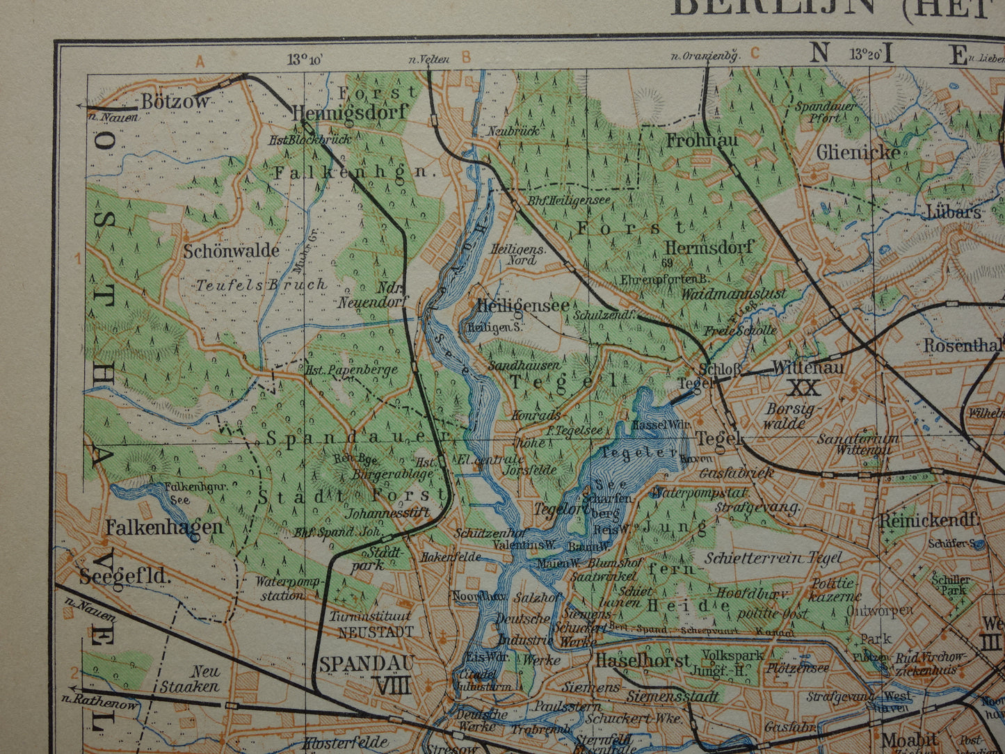 BERLIJN en omgeving oude kaart van Berlijn uit 1933 originele Nederlandse vintage landkaart
