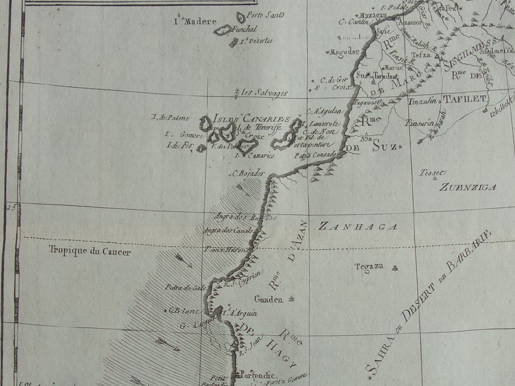 Old map of the west coast of Africa 1784 original antique maps Canary Islands Cape Verde