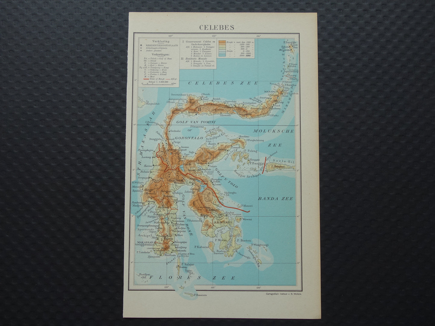 CELEBES Oude kaart van Celebes Indonesië uit 1933 kleine originele vintage Nederlandse landkaart