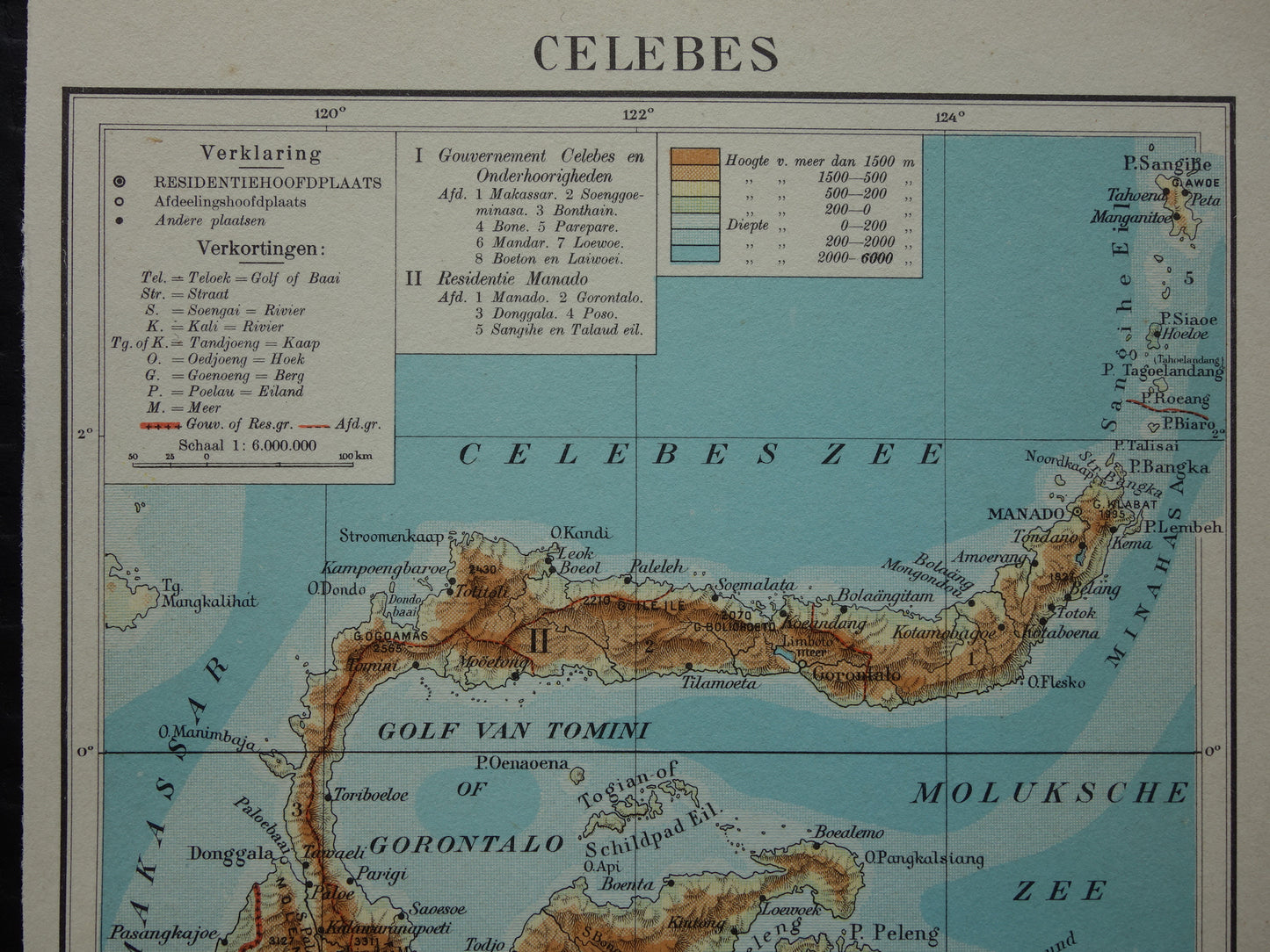 CELEBES Oude kaart van Celebes Indonesië uit 1933 kleine originele vintage Nederlandse landkaart