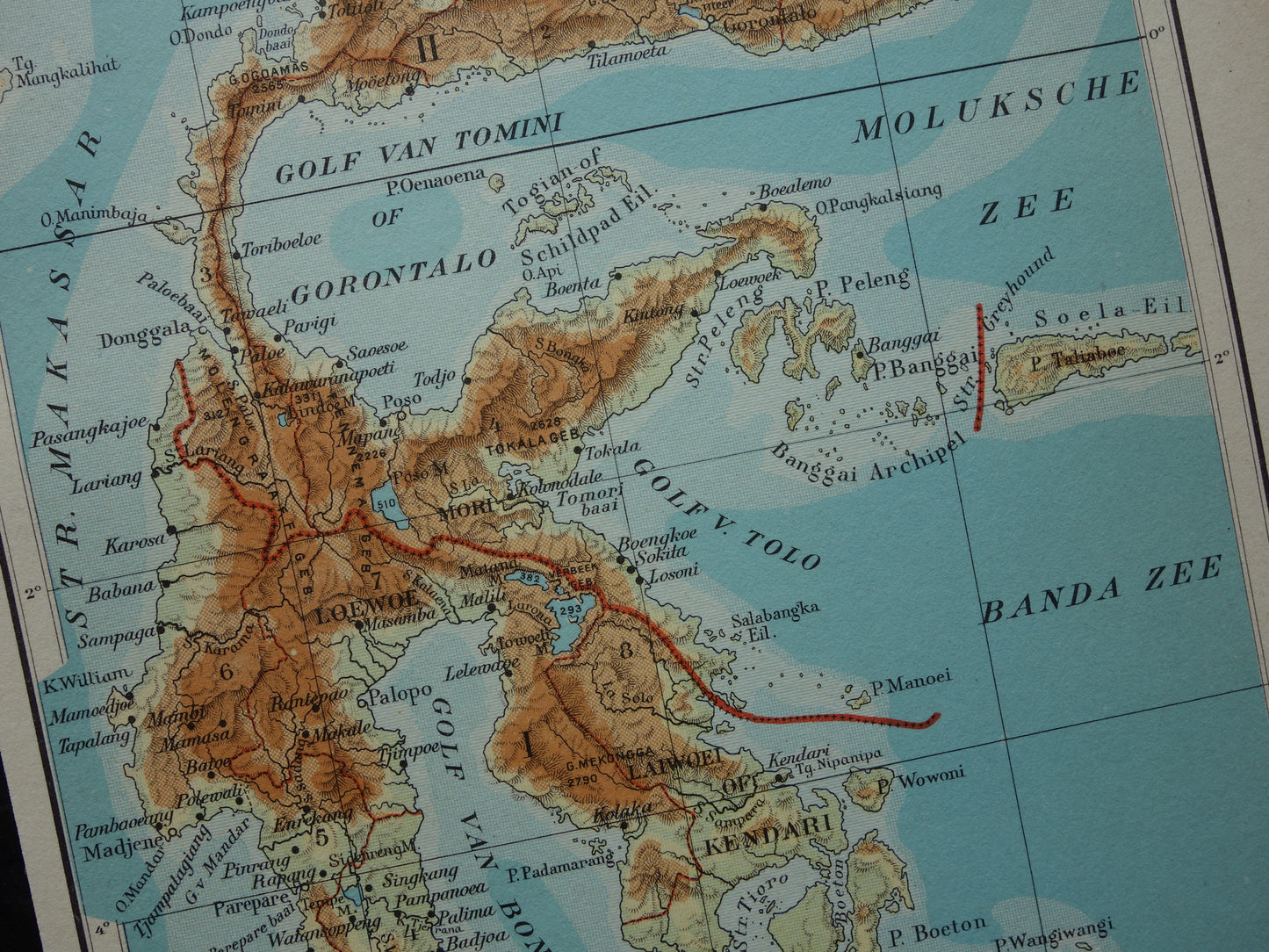 CELEBES Oude kaart van Celebes Indonesië uit 1933 kleine originele vintage Nederlandse landkaart