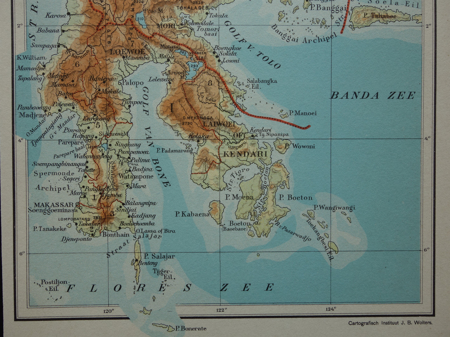 CELEBES Oude kaart van Celebes Indonesië uit 1933 kleine originele vintage Nederlandse landkaart