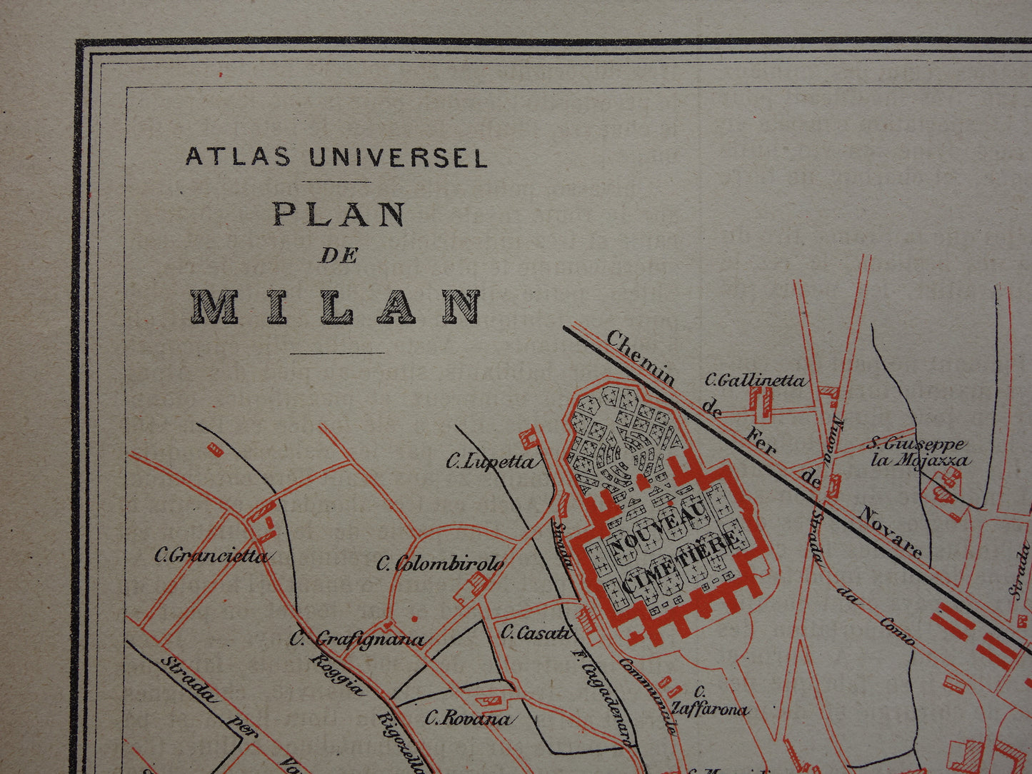 MILAN Old map of Milan from 1877 original antique French map historical maps