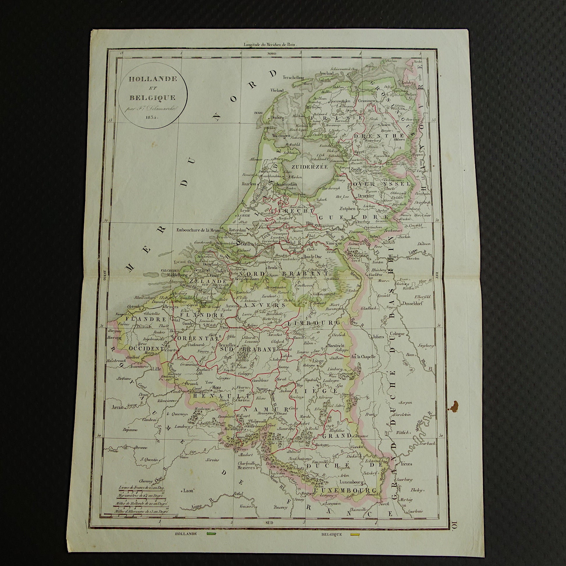 NEDERLAND oude kaart van Nederland en België in het jaar 1834 Originele antieke landkaart vintage kaarten
