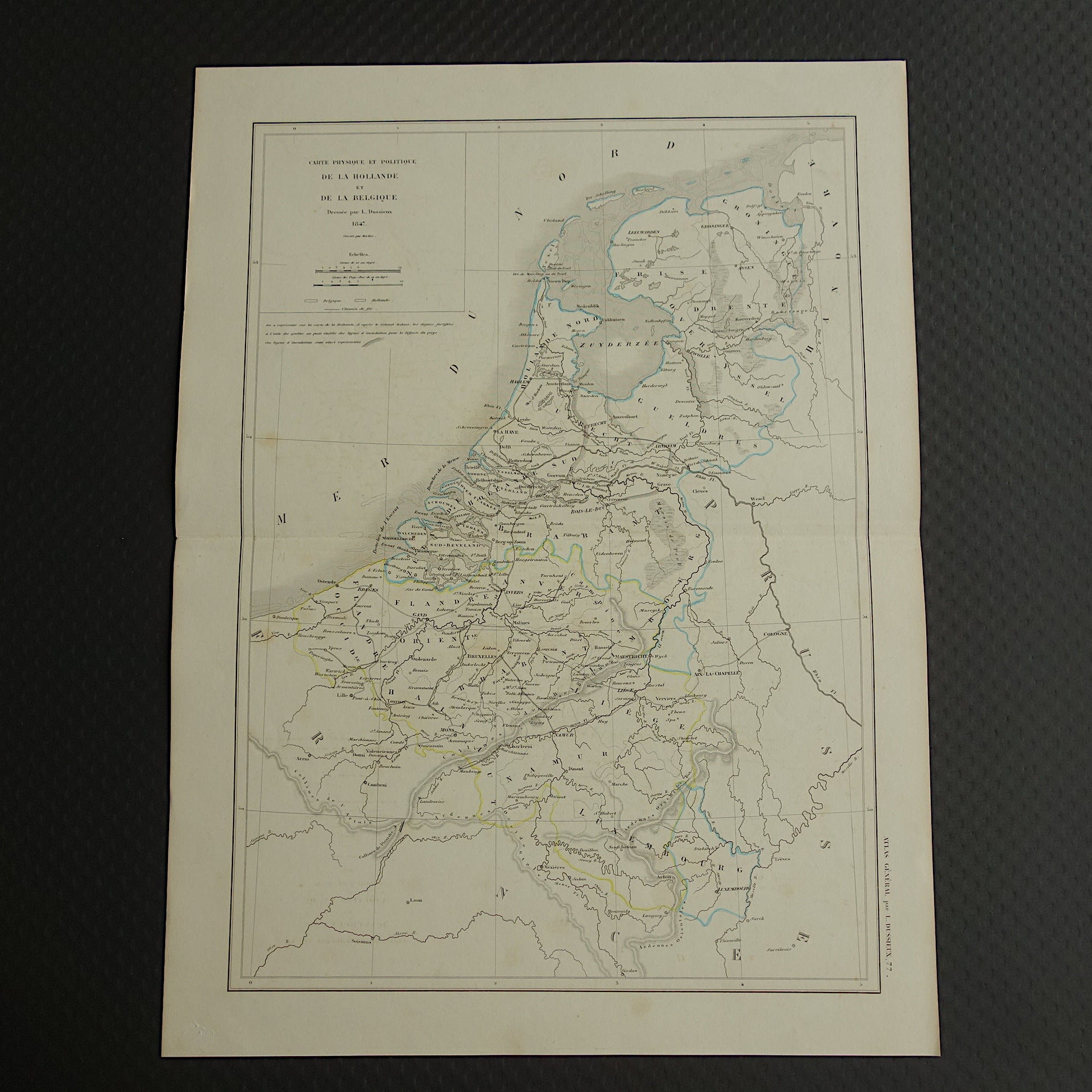 Carte physique et politique de la hollande et de la belgique dressee par L. Dussieux 1847
