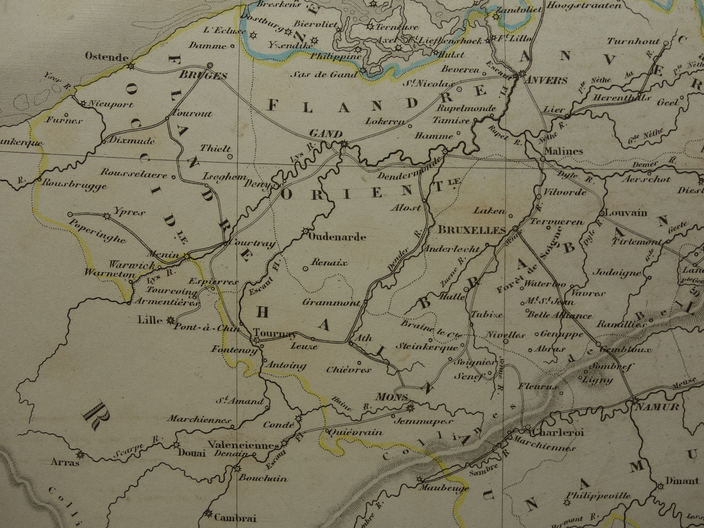 Nederland en België originele antique kaart 1847 oude landkaart met jaartal
