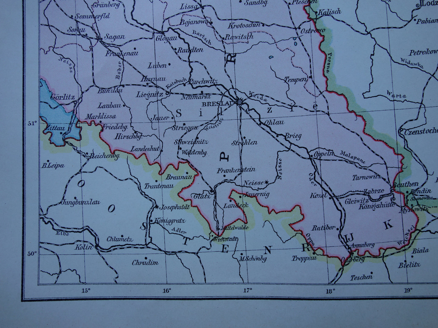 DUITSLAND oude Nederlandse kaart van oosten van Duitsland / Polen originele antieke landkaart uit 1916