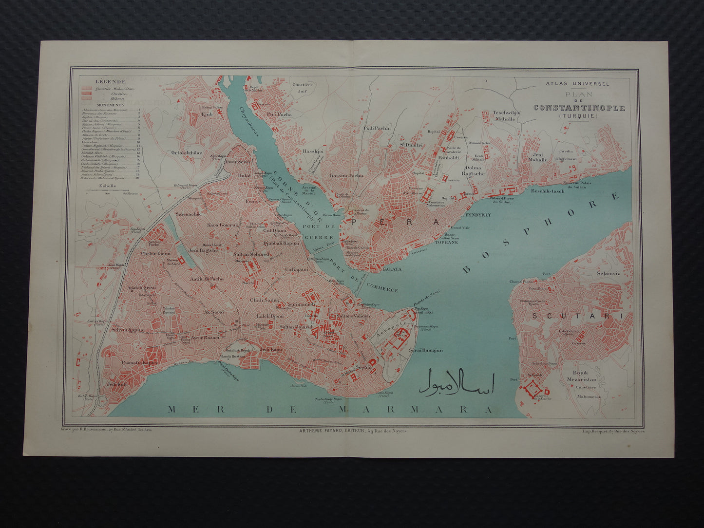 ISTANBUL antique map from 1877 Original French old map Istanbul Turkey Constantinople