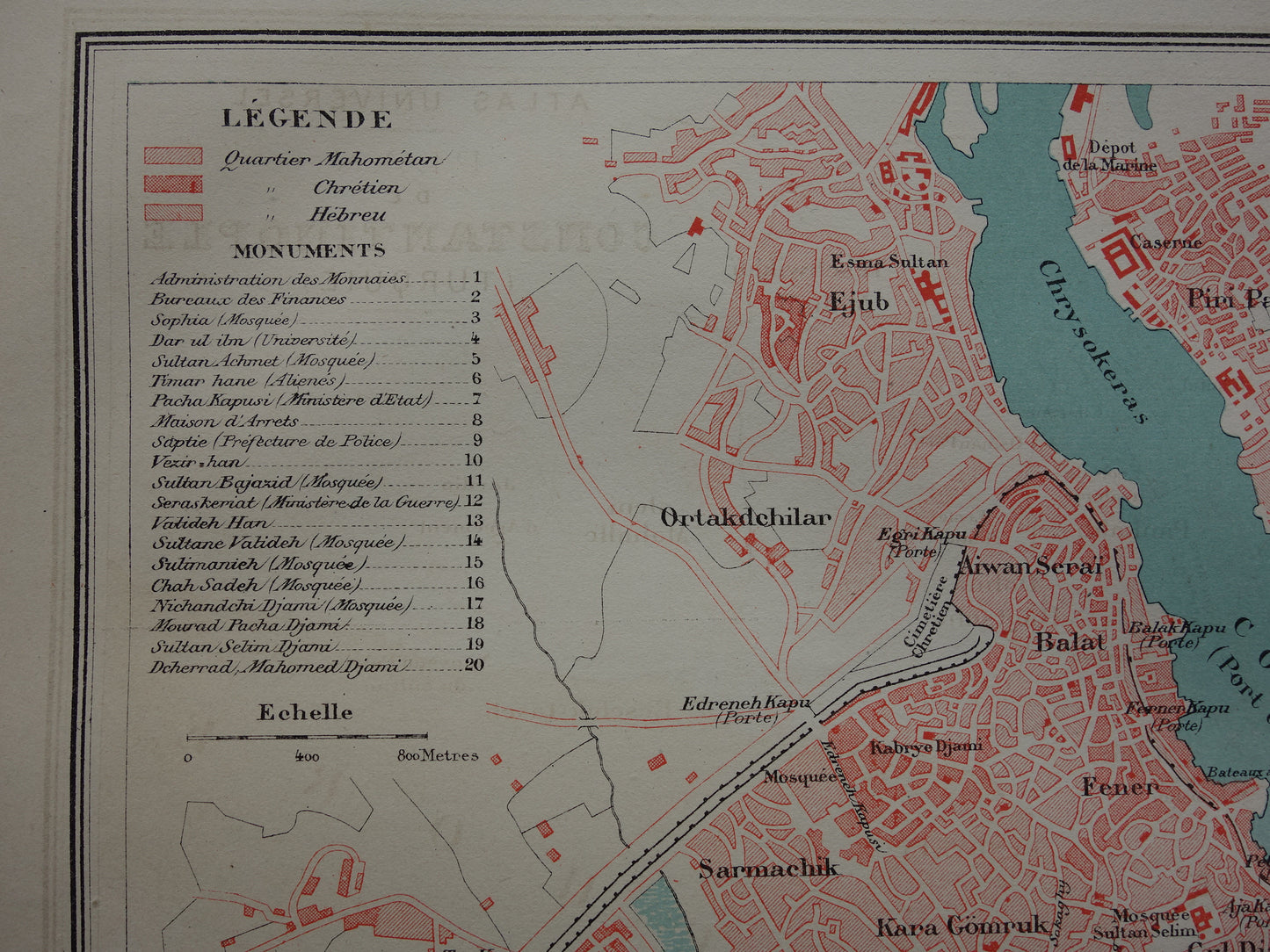 ISTANBUL antique map from 1877 Original French old map Istanbul Turkey Constantinople