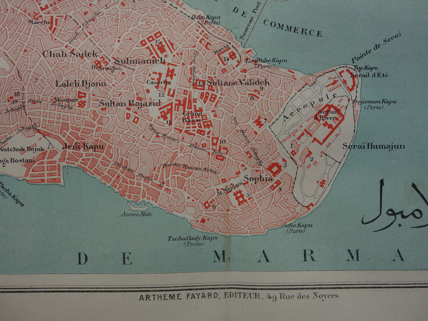 ISTANBUL antique map from 1877 Original French old map Istanbul Turkey Constantinople