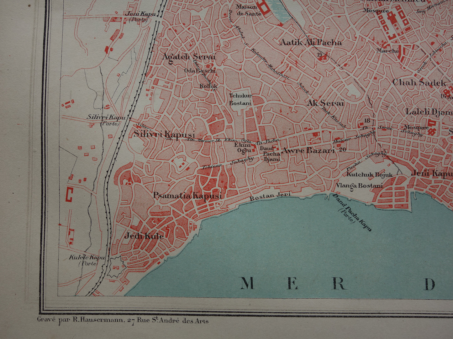 ISTANBUL antique map from 1877 Original French old map Istanbul Turkey Constantinople