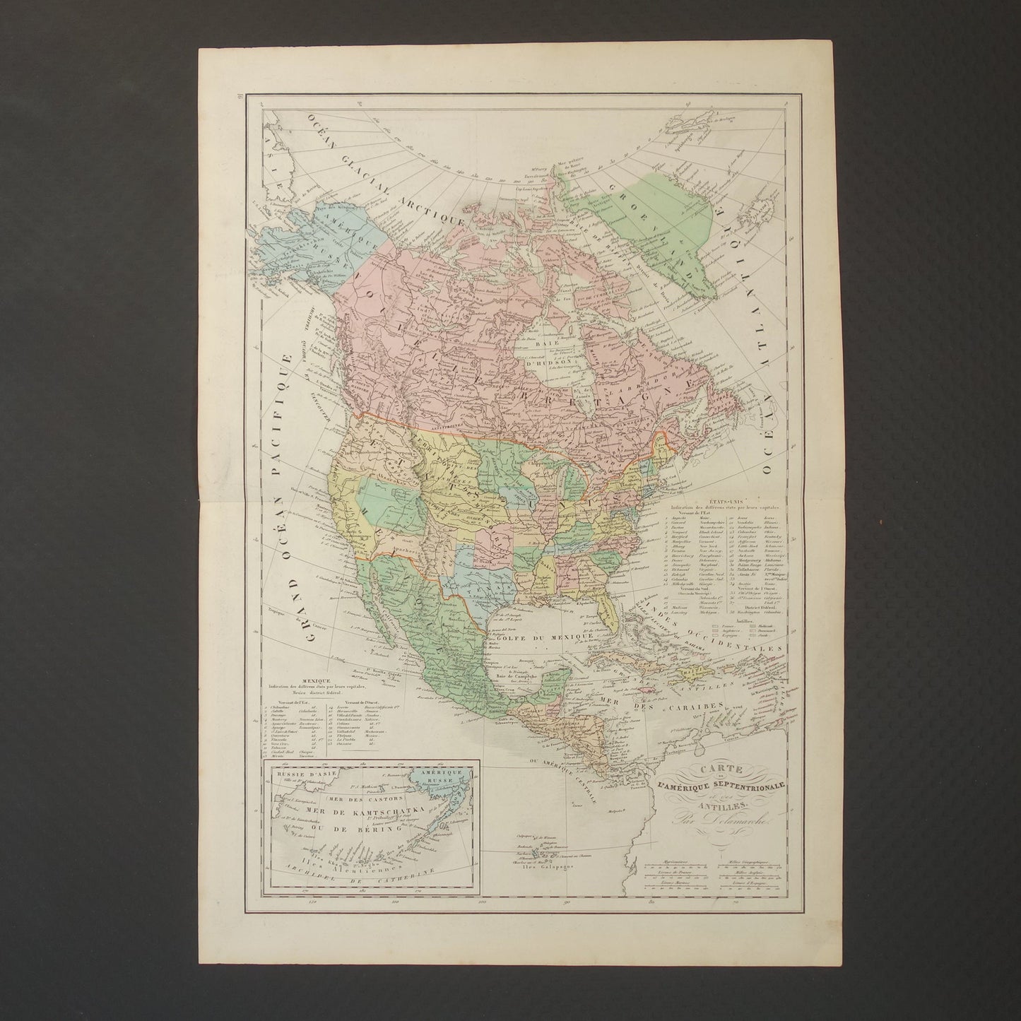 Old map of North America from 1859 Original antique French map