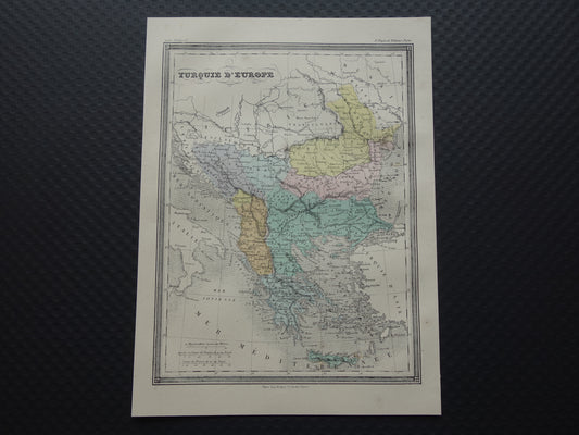 Oude kaart van Europees Turkije uit het jaar 1877 historische landkaart Servië Bulgarije Griekenland oude vintage kaarten